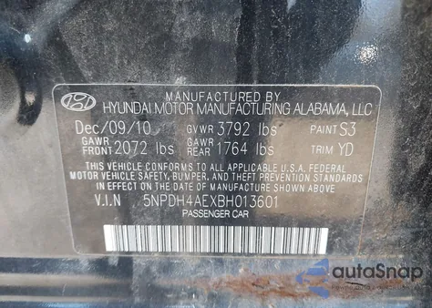 2011 Hyundai Elantra Limited из США, поврежденный, VIN 5NPDH4AEXBH013601